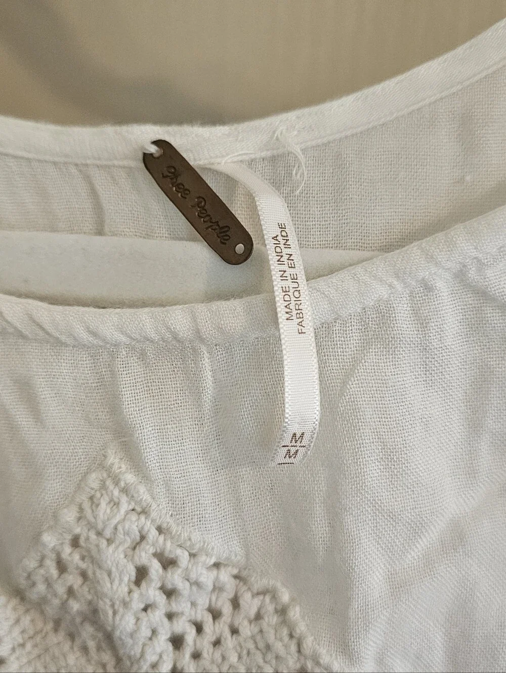 Free People Clarissa Crochet White Long Sleeve Top Medium